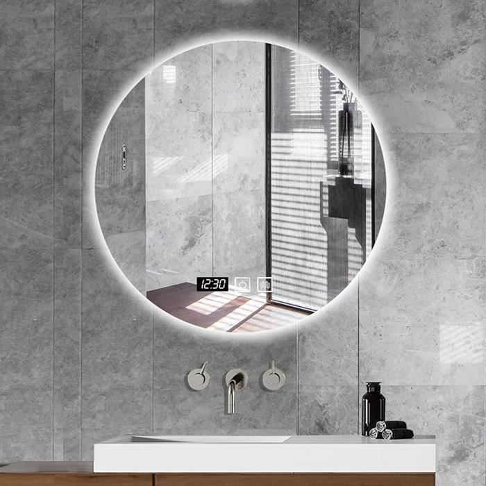 Miroir Rond Rétroéclairé avec Interrupteur Tactile Lumière Blanche 50cm// 60cm // 70cm // 80cm Miroir Rétro-éclairé de Salle de Bain Moderne LBYDXD Miroir de Salle de Bain Rond LED