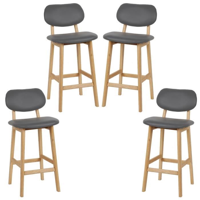Lot de 4 Tabourets de Bar avec Dossier et ReposePieds, Gris Chaise