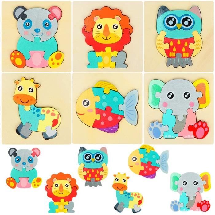 Puzzles En Bois Enfant 6 Puzzle Animaux Pour Enfants 1 2 3 Ans Jeux Educatif Pour Garcon Fille Cdiscount Jeux Jouets