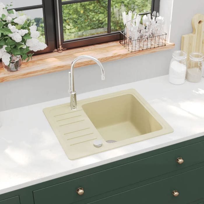 Évier de cuisine en granit - VIDAXL - Seul lavabo - Beige - Réversible - Résistant à la chaleur et aux rayures