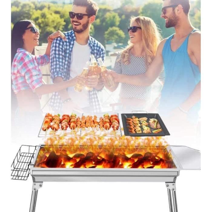 InnovaGoods® Mini Barbecue Charbon Portable Pliable, Grill Camping Léger et Maniable, Table de Repas Extérieur, Noir, Acier Inoxydable, Sans Fumée