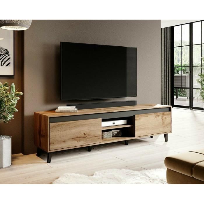 Meuble TV - BB LOISIR - NORDIS II - Chêne Wotan - anthracite - Luxueux meuble Hi-fi sur pied