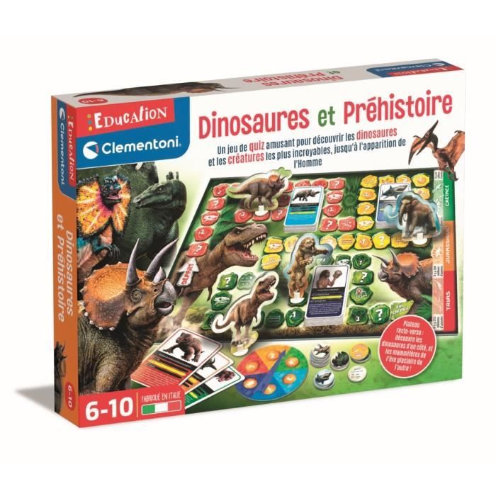 Clementoni - Jeu de Quiz Dinosaures et Préhistoire - 3 modes de jeu - Fabriqué en Italie
