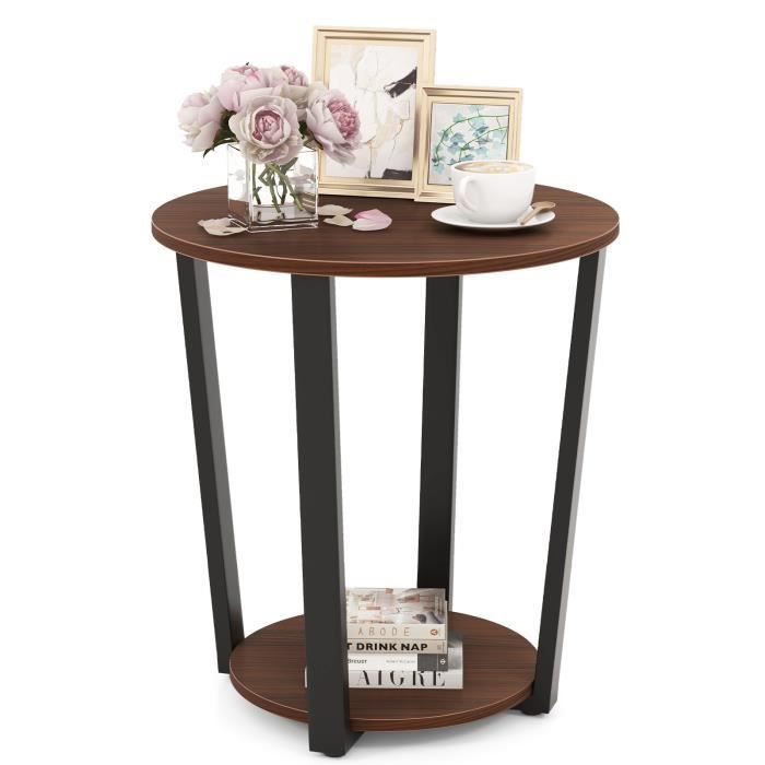 Table dAppoint - COSTWAY - Style Industriel Moderne - 2 Niveaux en Bois - Pieds Ajustables Table dAppoint - COSTWAY - Style Industriel Moderne - 2 Niveaux en Bois - Pieds Ajustables