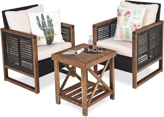 COSTWAY Ensemble Salon de Jardin en Bois dAcacia Rotin Artisanal Anti-soleil Résistant aux Intempéries pour Porche Balcon COSTWAY Ensemble Salon de Jardin en Bois dAcacia Rotin Artisanal Anti-soleil Résistant aux Intempéries pour Porche Balcon