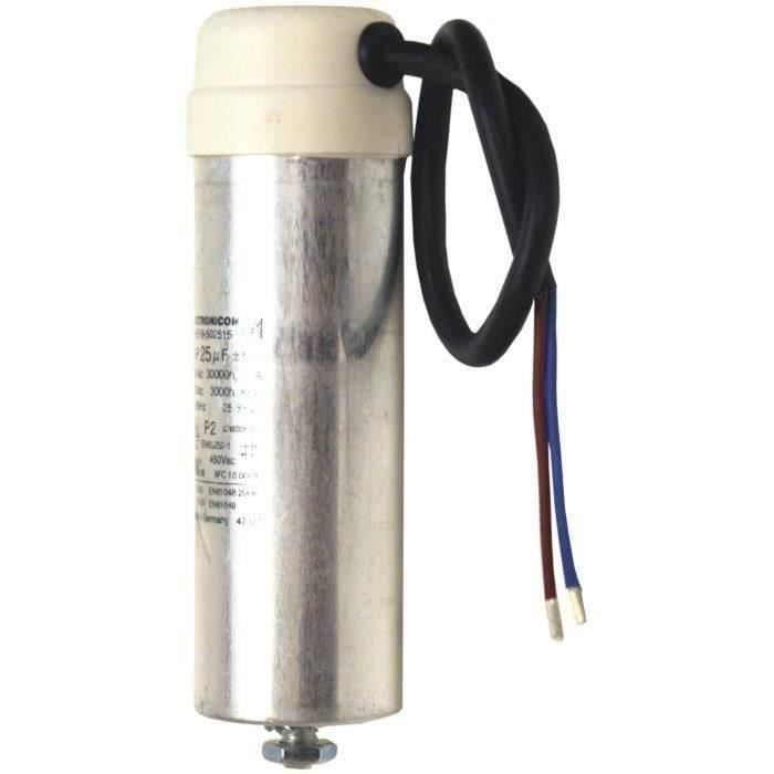 Condensateur électrique universel métallique 40 uf - Fixation M8, Ø: 45mm, H: 143/165mm