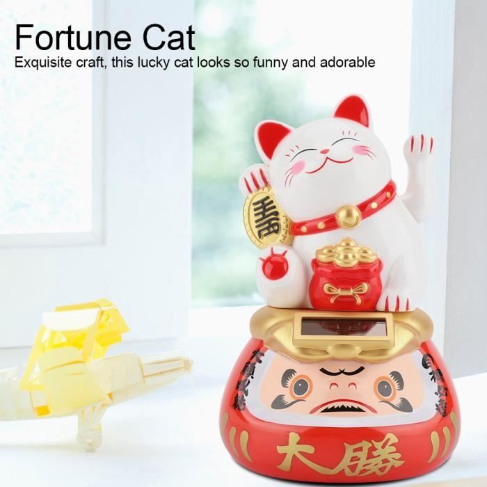 blanc Lucky Cat-Fortune Cat à énergie solaire Maneki Neko Adorable Lucky Waving faisant signe Fortune Cat accessoires de voiture 