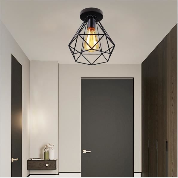 IDEGU Plafonnier Industrielle Lustre Plafonnier Vintage en Cage Abat-jour Fer Forge pour Salon Chambre Noir 20CM