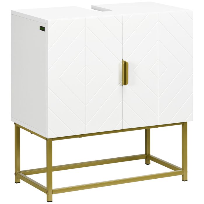 Meuble Salle de Bain sous lavabo - kleankin - Placard 2 Portes avec étagères - 60 x 30 x 65 cm - blanc