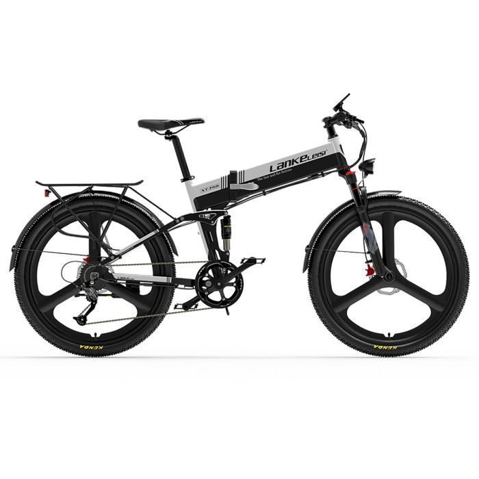 velo electrique Pliable LANKELEISI XT750 Sport 26 pouces 35KM-H Moteur 500W Autonomie 110km Amortisseur avant 48V12.8Ah blanc