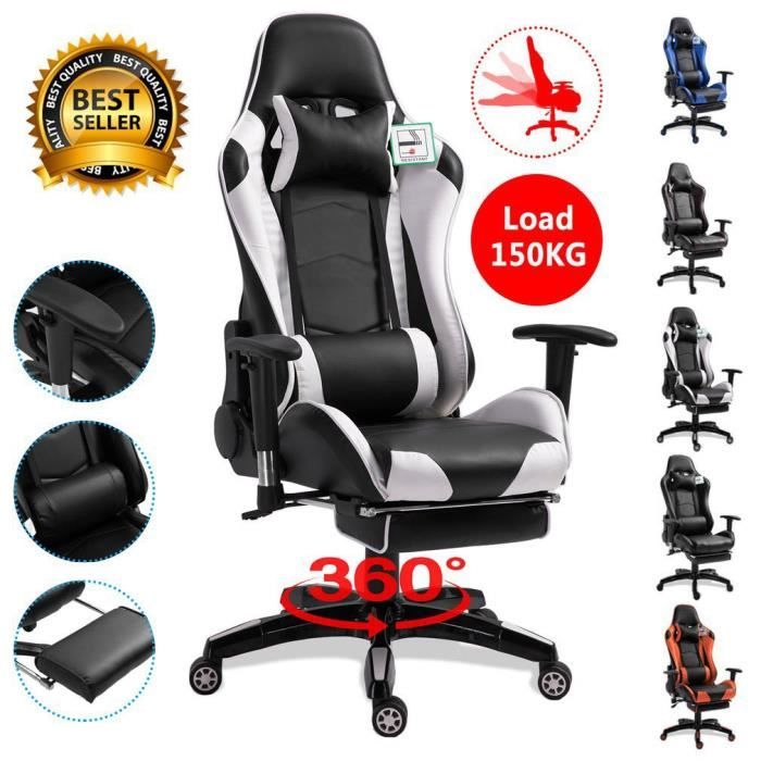 Gaming chaise Fauteuil inclinable blanc  Cdiscount Maison