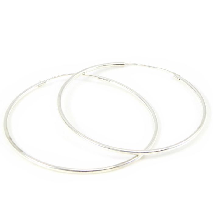 Boucles D'oreilles Créoles Argentées - Diamètre 6 Cm - Fantaisie - Neuf Sans Emballage