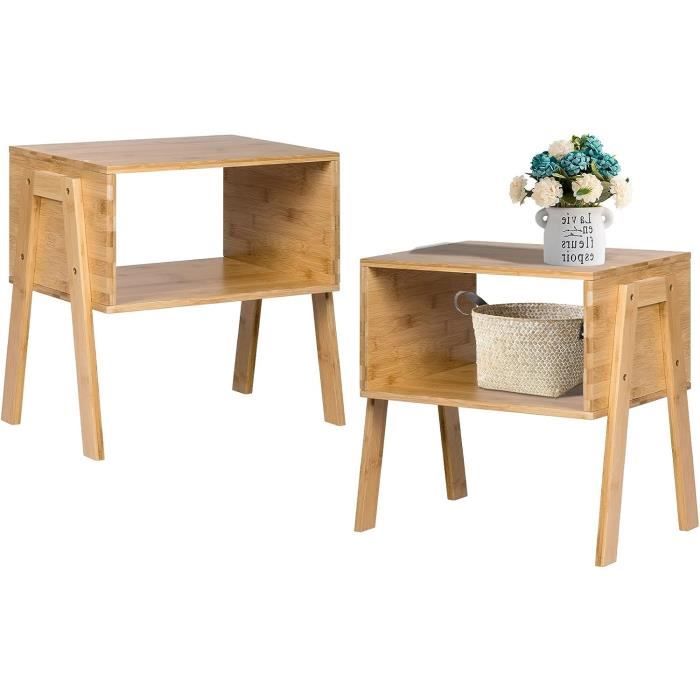 lifezeal lot de 2 tables de chevet en bambou empilables, table d'appoint 43 x 29 x 42 cm avec compartiment ouvert, naturel