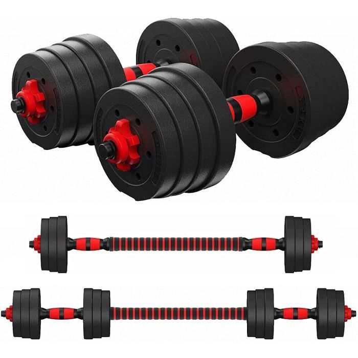 Kit Haltères Réglables 30kg KingSaid - Barres 2 En 1 Avec Disques PVC - Pour Musculation Maison Et Fitness