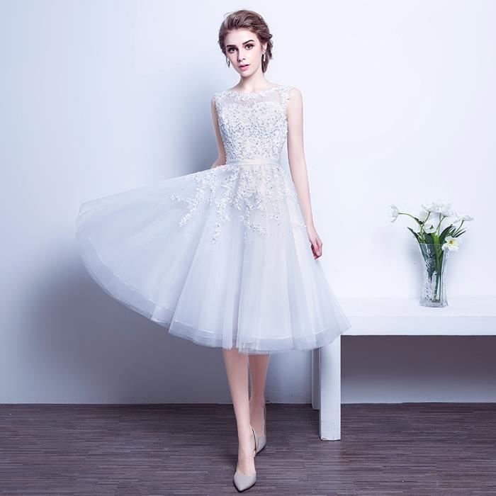 Robes De Soiree Ceremonie Cocktail Femme Midi Courte Sans Manches Appliques Taille Grossesse 36 46 Blanc Achat Vente Robe Bientot Le Black Friday Cdiscount