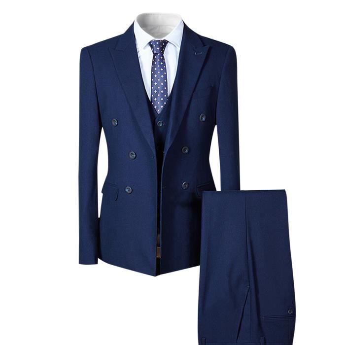 Costume 3 pièces pour homme, costume pour mariage, style d\u0027affaire, à double boutonnage, coupe slim 2018 nouveauté