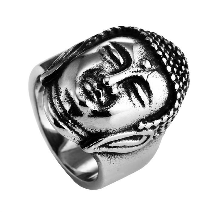 Bague Homme Retro Sakyamuni Bouddha Acier Inoxydable Anneaux