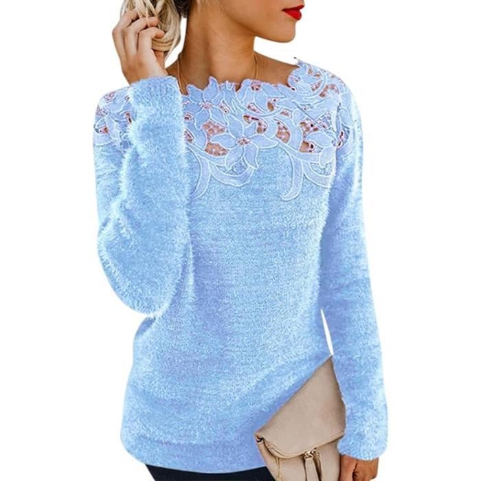 Pull Femme Hiver Chaud Chic Et Élégant Pullover Dentelle Sweat en Polaire  Pull Epaule Denudee Haut Manche Longue,Bleu,S Bleu - Cdiscount Prêt-à-Porter