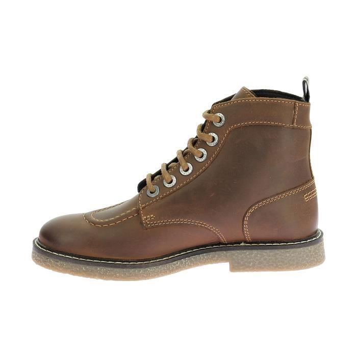 Bottine Cuir Kickers Kick Legendary Camel Lacets Plat Femme Camel Cdiscount Chaussures