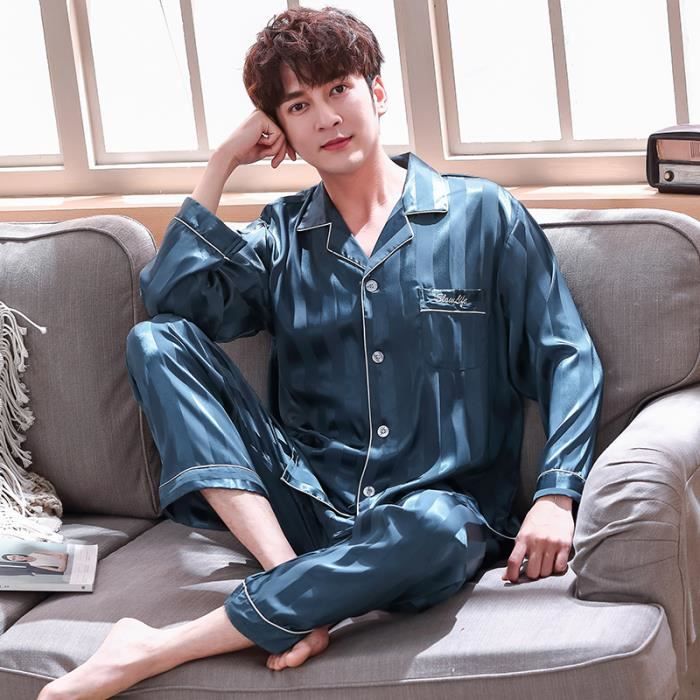 Pyjamas pour femmes Pyjama en soie imitation rose v tements de nuit manches longues pantalon Long d contract pour Couple hom