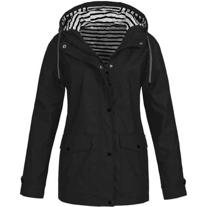 Veste de pluie solide pour femmes en plein air grande taille impermeable a capuche coupe vent Noir Noir Cdiscount Pret a Porter