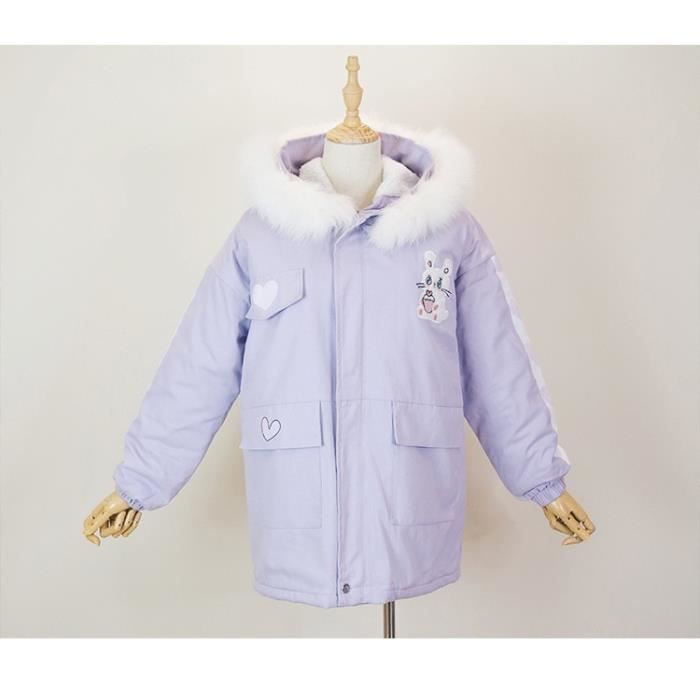 Manteau 2019 hiver femmes mode mignon dessin anime imprimer jeune fille epaissir manteaux Kawaii a capuche lache Type Lavender Blanc Cdiscount Pret a Porter