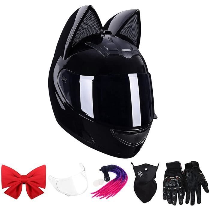 Casque De Moto A Oreilles De Chat A La Mode Lentille Anti Buee Transparente Gants Masque Arc Rouge Tresses Personnelles Casqu Cdiscount Auto