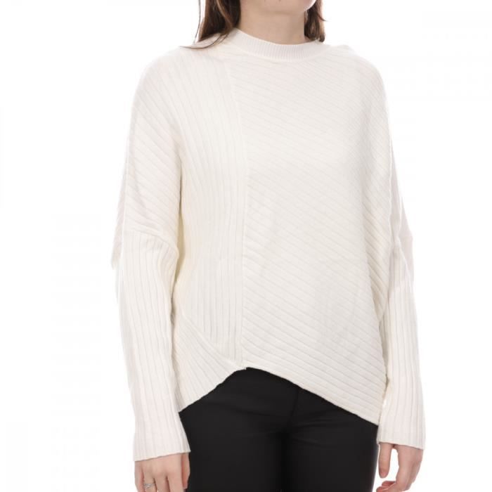 Pull Femme Teddy Smith Adame Manches longues Coupe asymetrique Blanc Blanc Cdiscount Pret a Porter