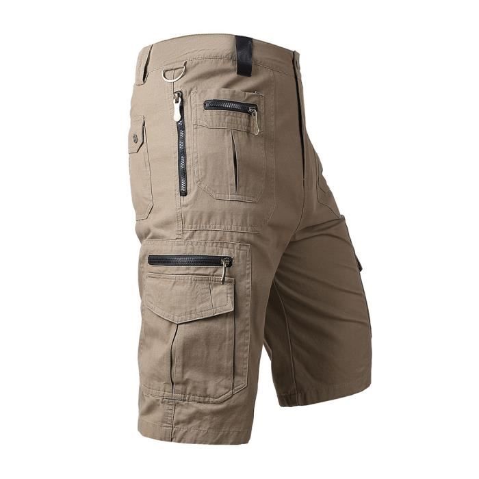 Bermuda Homme,Bermuda Homme Cargo Avcepoches Multiples Pur Coton,Casual Bermuda Cargo Chantier-Brun