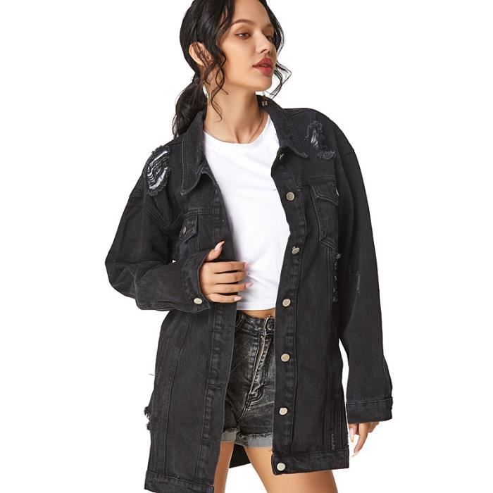 Veste en jean noir dechire clearance