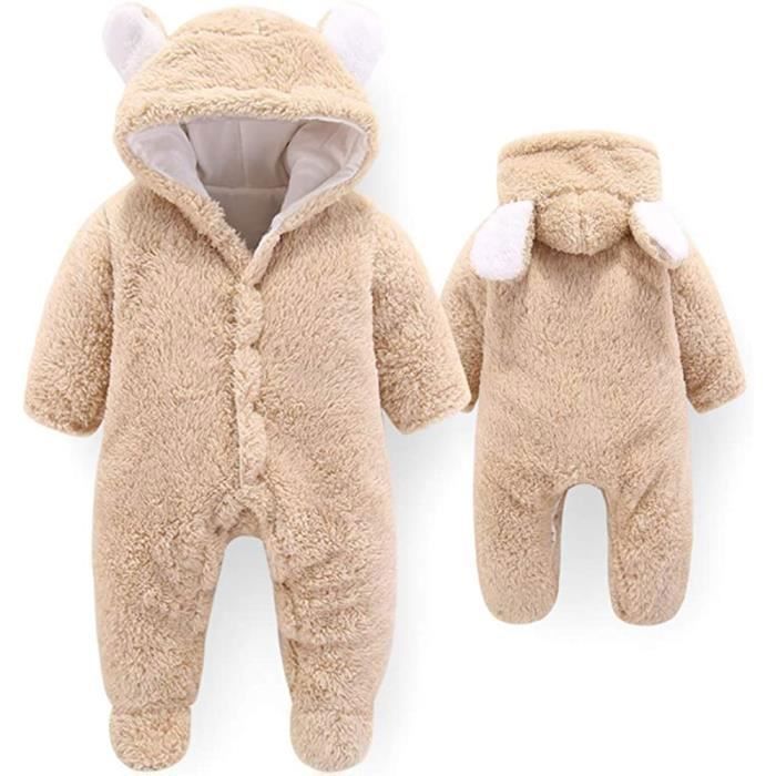Combinaison Bébé Unisexe Hiver - Velours Doux Avec Capuche - Pyjama Chaud Nouveau-né à 18 Mois