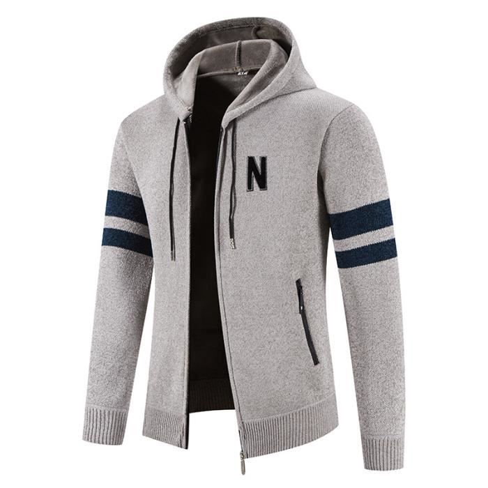 Gilet Capuche Homme en Tricot Chaud Double Polaire Cardigan Zippe Epais Manches Longues Pour Automne Hiver Gris clair Cdiscount Pret a Porter
