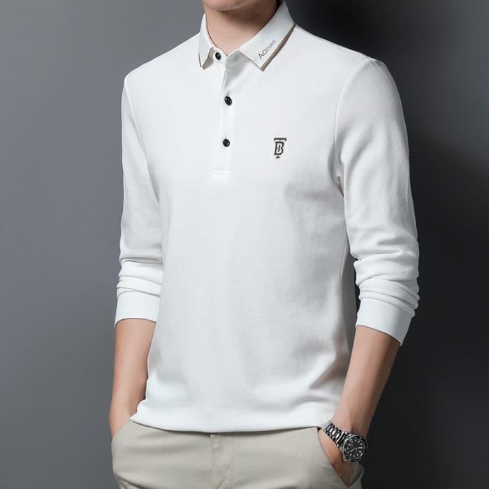 Polo homme manches longues revers chemise en pur coton t shirt