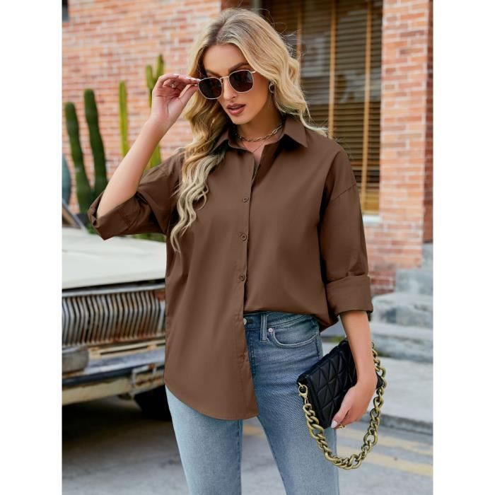 Chemise Chemisier en coton manches longues et col rabattu pour