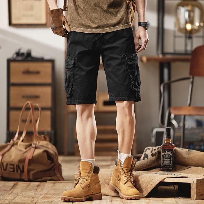 Bermuda Homme Ete Cargo en coton Coupe droite Taille standard