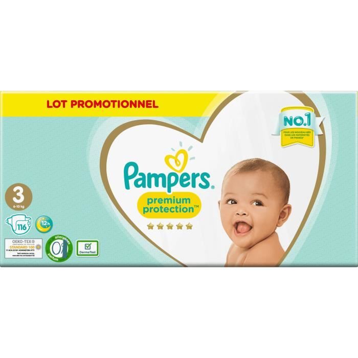 Couches Pampers Baby Dry Taille 3 (6-10kg) - Mega Pack 136 Pièces, Protection Nuit