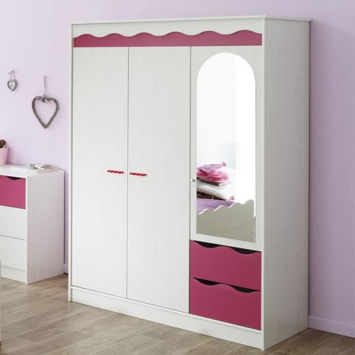 Armoire 3 Portes Julie Blanc Rose Paris Prix Achat Vente