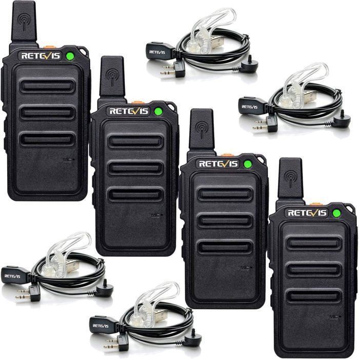 RETEVIS  RT619 Talkie Walkie avec casque PMR446 Mini 16 Canaux VOX Squelch Ensemble de Radio Sans Licence Micro USB 1300mAh(4 pcs) 