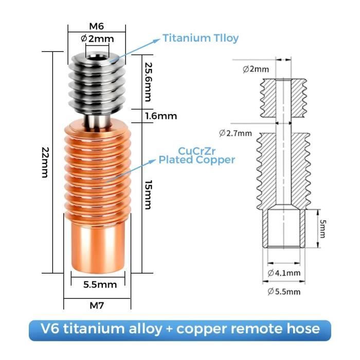 Buses échange Rapide Titane Pour Imprimante 3D K2 PLUS - 0,4 Mm, Acier CrZrCu - Lot De 2 - 14
