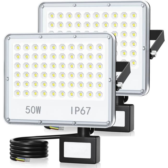Projecteur LED Extérieur 50W Avec Détecteur - 5000LM - IP67 - Éclairage Sécurité Jardin