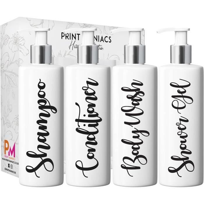6 Flacons à Pompe 300ml - Vide, Transparent, Avec Entonnoir Et Étiquettes - Pour Savon, Lotion, Shampoing
