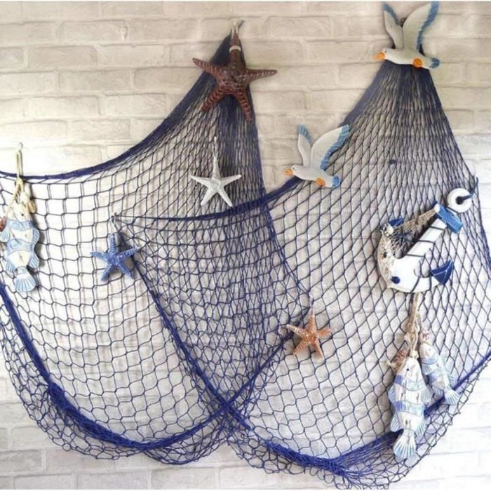decoration murale en filet de peche avec coquillages style nautique rustique decoration murale pour la maison ba achat vente objet decoration murale cdiscount