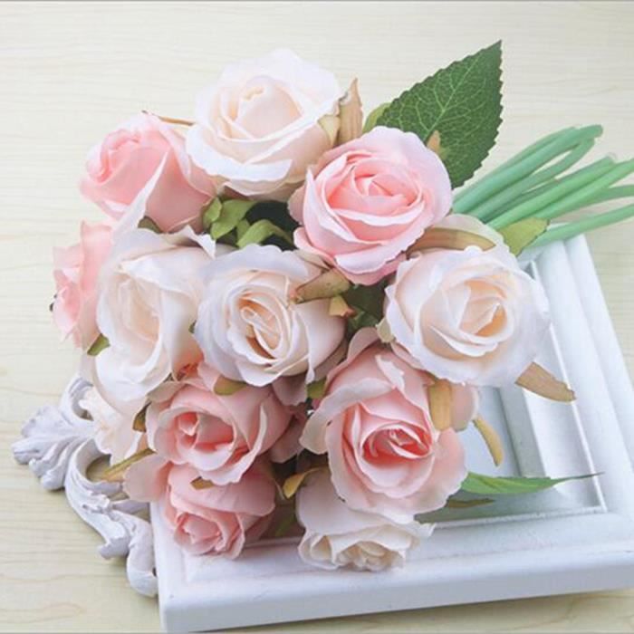 12 pcs - lots Fleurs roses artificielles Bouquet de mariage blanc Rose  thailandais Royal Rose Fleurs de soie Decoration d'interieur - Cdiscount  Maison