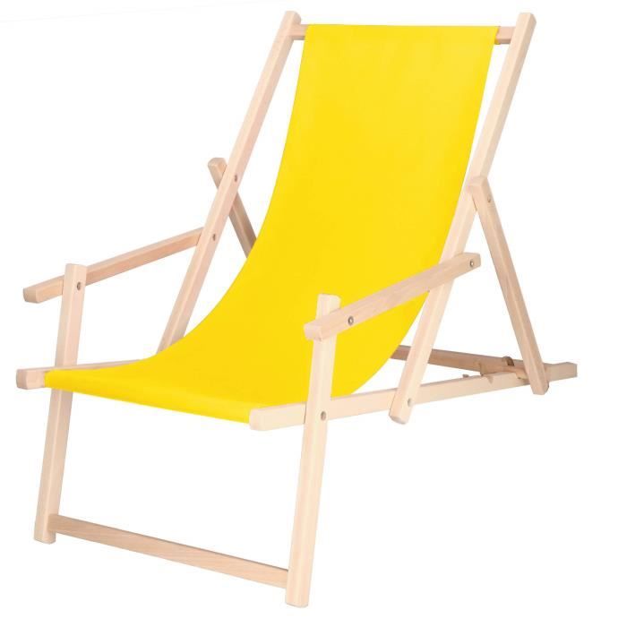 Chaise longue pliante en bois - SPRINGOS - Transat de Jardin - Jaune - Adulte - Extérieur