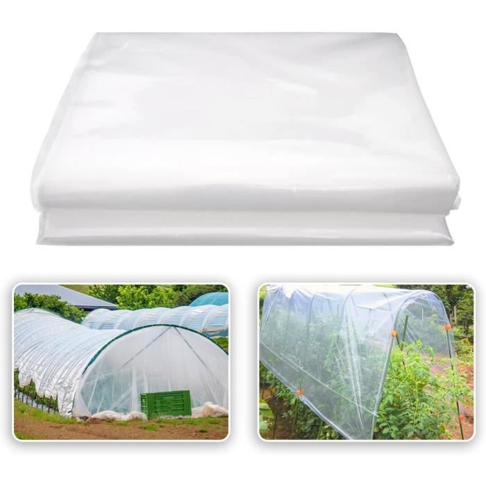 Bâche Serre Tunnel Terre Jardin 3x2x2m - Polyéthylène 140g/m² Blanc Renforcé, Fenêtres Moustiquaire & Porte Zippée