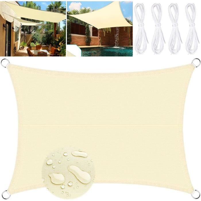 Voile D'ombrage Imperméable Triangle/rectangle - 4x4x5.7 M, Protection UV 95%, Polyester PU, Avec œillets Et Cordes