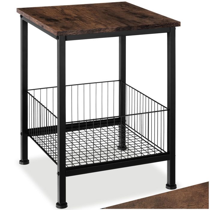 Table basse - TECTAKE - Table dappoint GRIMSBY en bois et acier avec panier au style industriel 40 x 40 x 555 cm - Bois foncé
