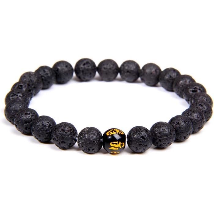 Bracelet Tressé Tibétain En Agate Noire Naturelle - Perles, Longueur Ajustable, Neuf Avec Étiquette