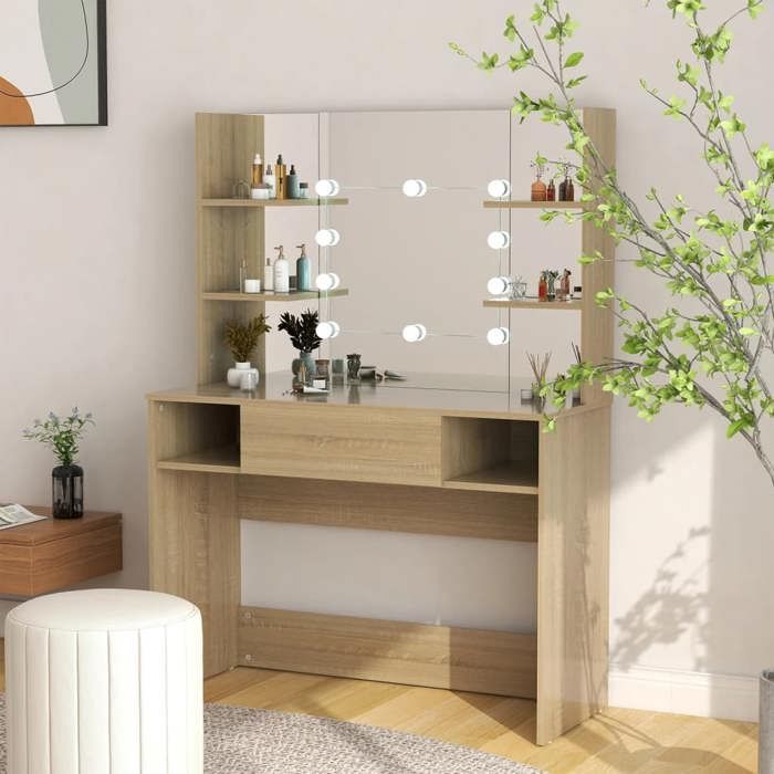vidaXL Table de Maquillage avec Eclairage LED Coiffeuse Table Cosmétique Meuble de Chambre à Coucher Maison Intérieur 331545