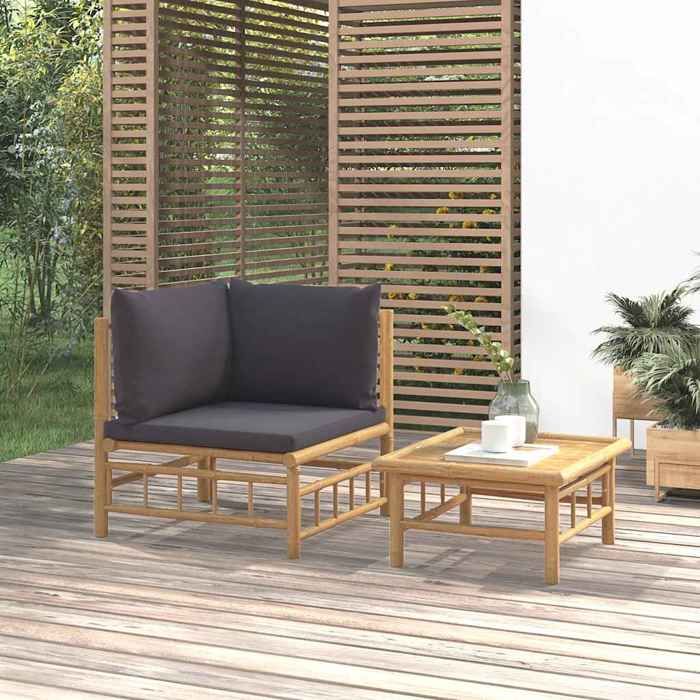 vidaXL Salon de jardin 2 pcs avec coussins bambou - vue 2